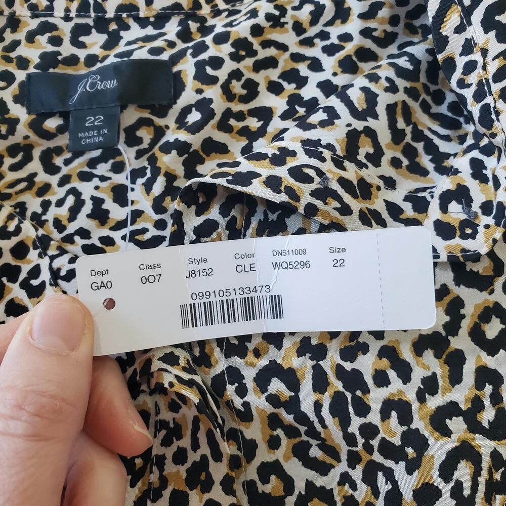 J Crew Shirt Womens 22 Brown Black Leopard Animal Print Silk Button Front J8152 - Picture 5 of 10